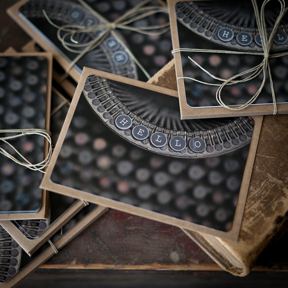 Vintage Typewriter Hello Blank Cards - Photo Notecards set of 8 - typewriter keys