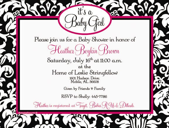Black & White Damask Shower Invitations DIY