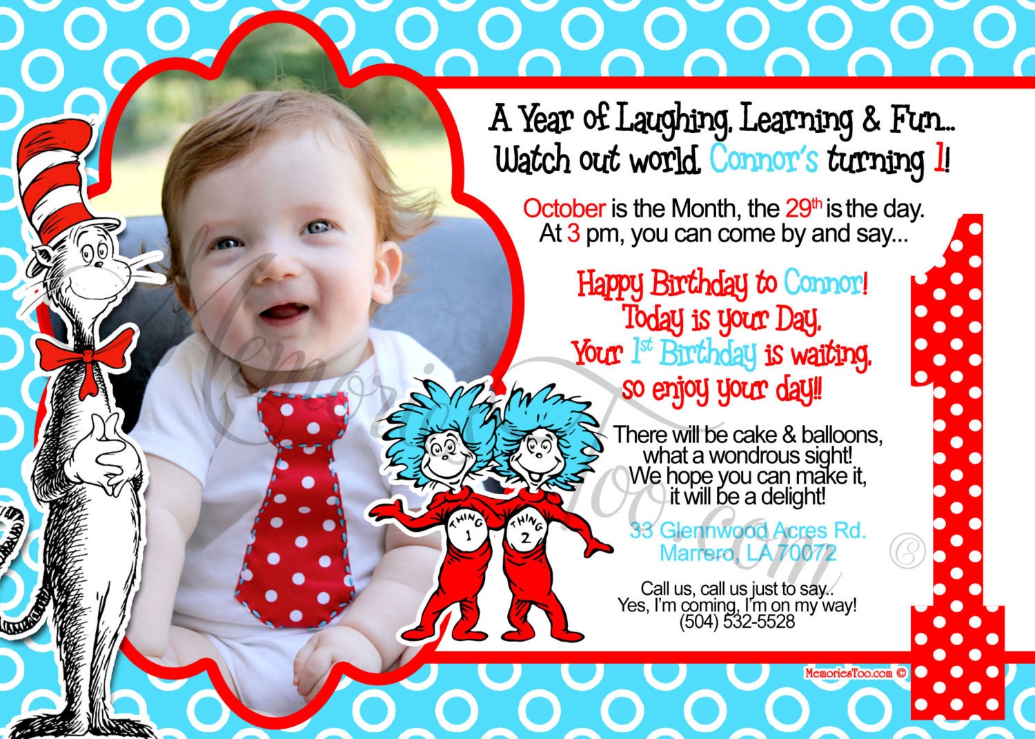 Dr Seuss Photo Invitation DIY Print your Own Choose your style