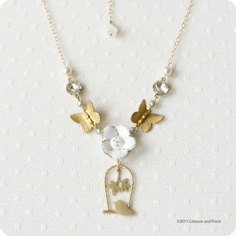 GF Charm Necklace " Birds love Butterflies"