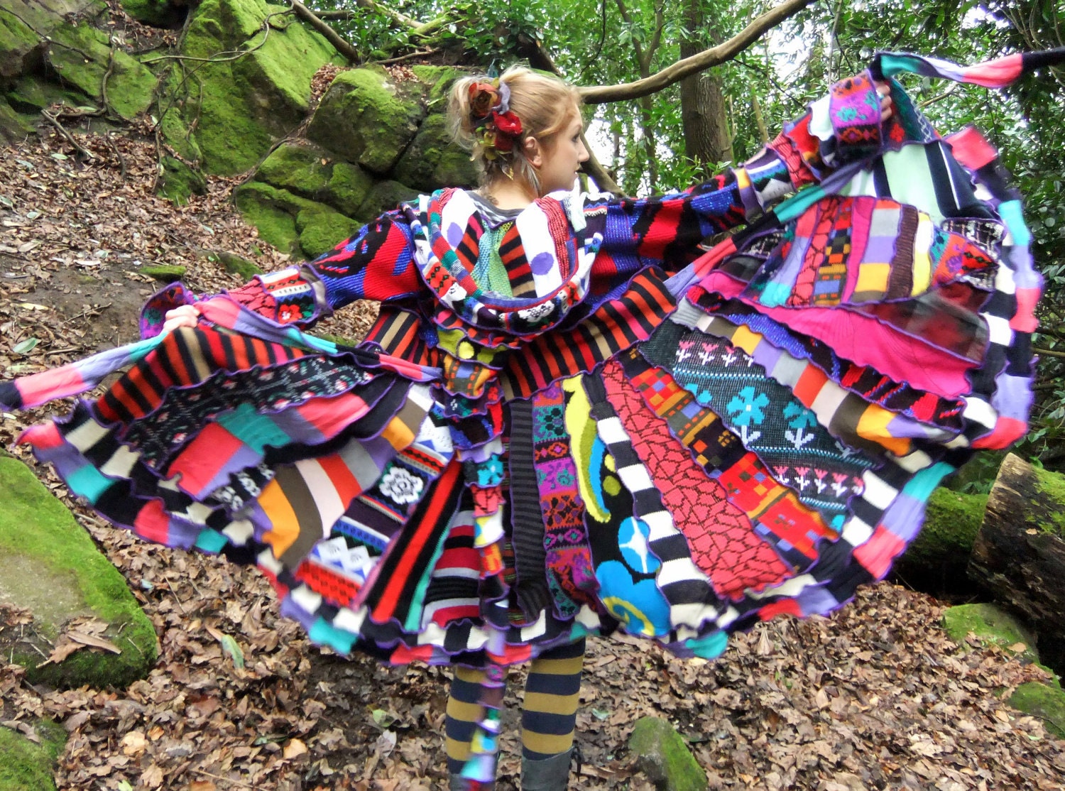 Crazy patchwork Elf Coat xl xxl - Psychedelic Rainbow - uPcYcLeD SwEaTeRs - READY TO SHIP