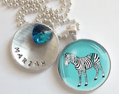 Zebra Personalized Hand Stamped Necklace Swarovski Crystal Heart  r15