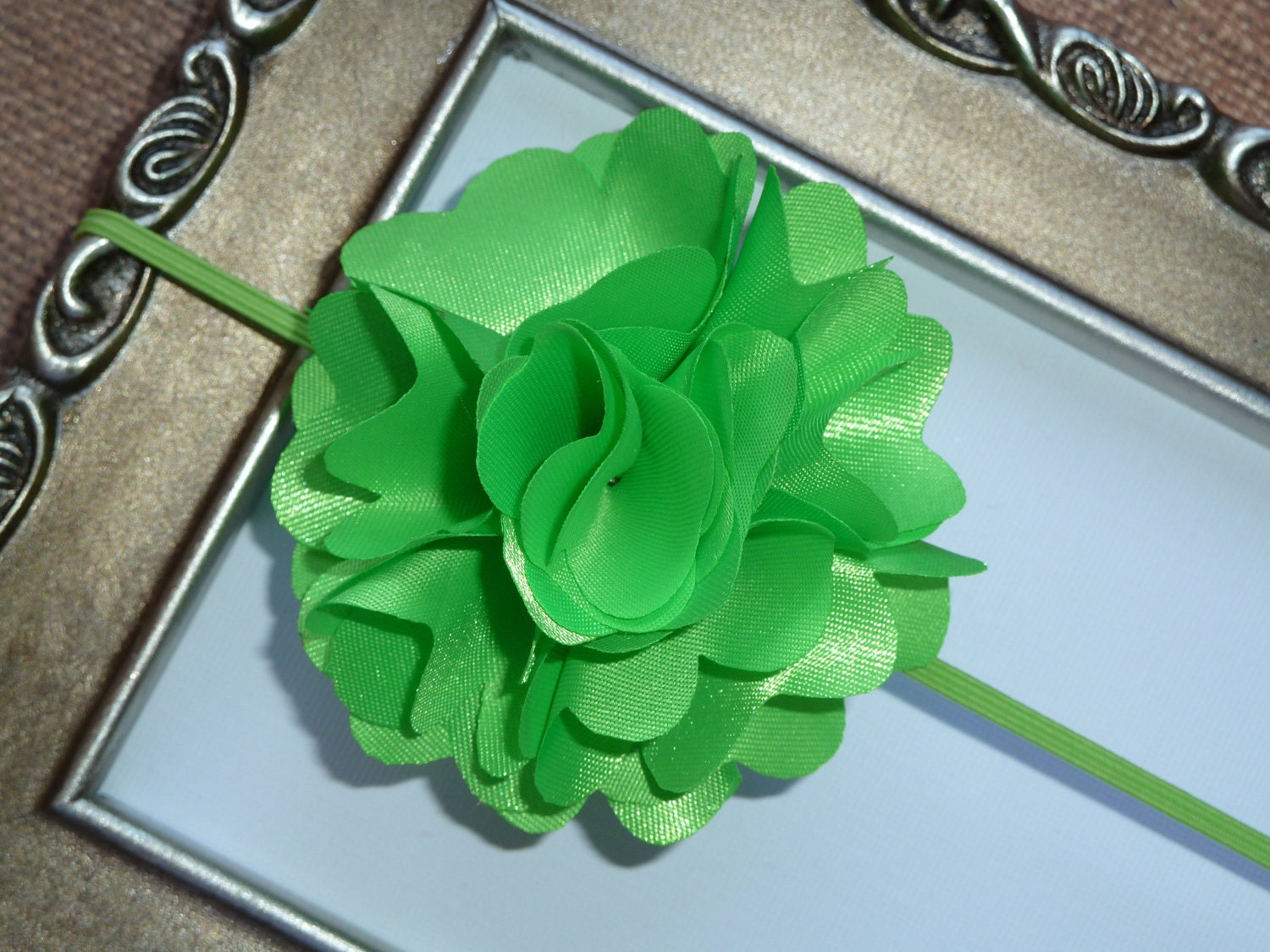 Flower Headband - Baby Flower Headband - Girl Flower Headband - Lime Green Satin Rose Puff