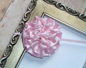 Flower Headband - Baby Flower Headband - Girl Flower Headband - Light Pink Satin Fabric Puff