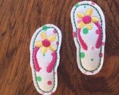Felt snap clip barrette flip flops in white, pink yellow and green Set of 2