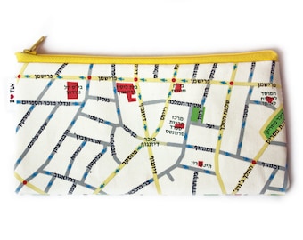 TEL AVIV wallet / Pencil case zipper pouch with yellow zipper