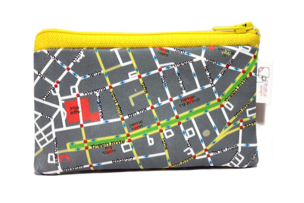 Tel Aviv Map Wallet - Grey version printed coin purse wallet for change