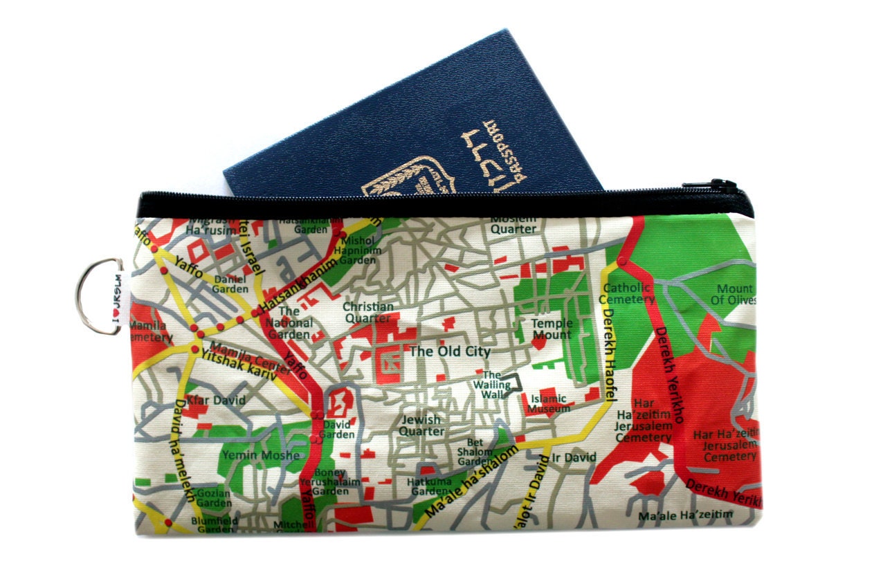 JERUSALEM map travel case - Use it to store your passport, your flying ticket and all your traveling documents