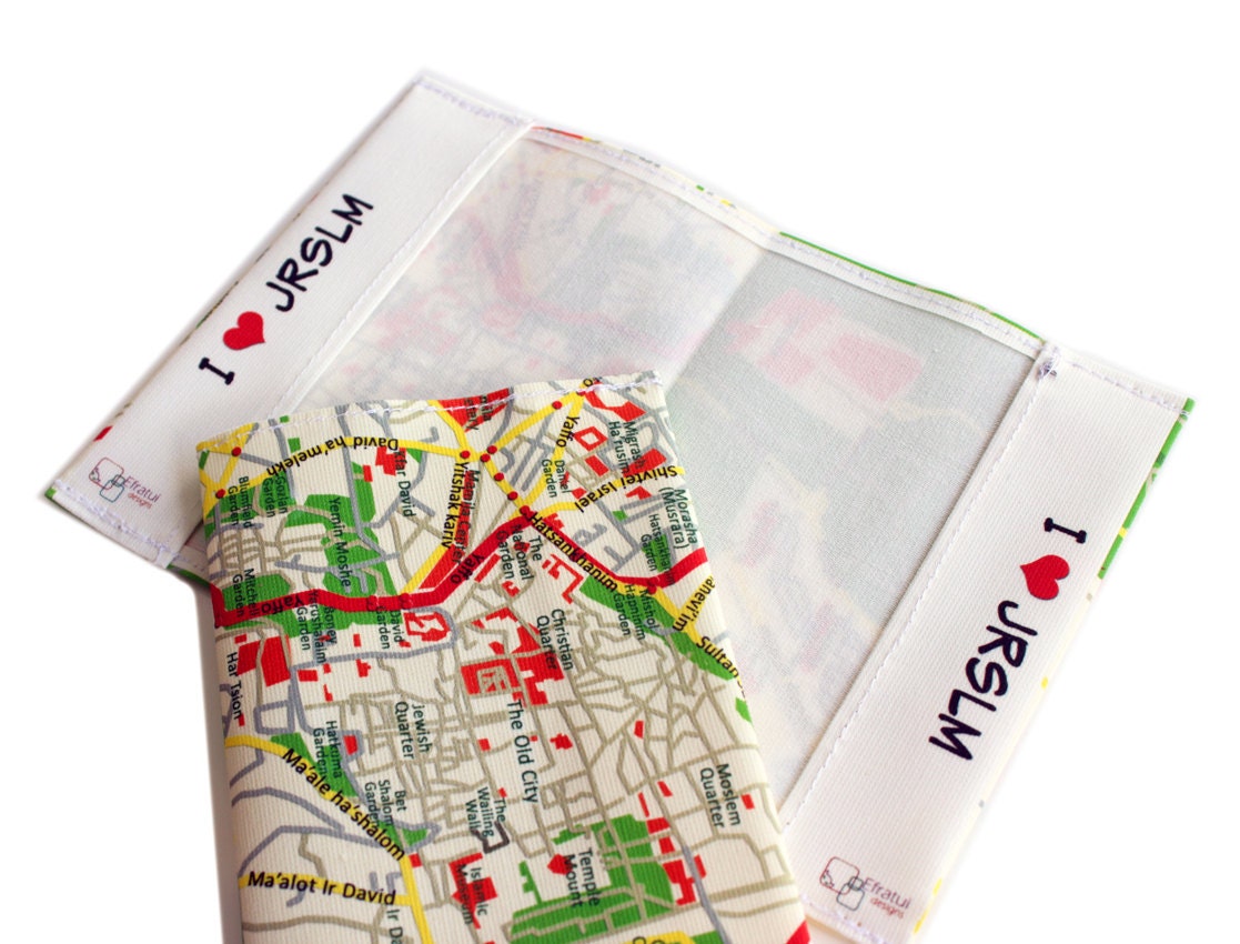 JERUSALEM MAP passport cover a souvenir from Israel a gift for travellers cotton passport cover passport holder