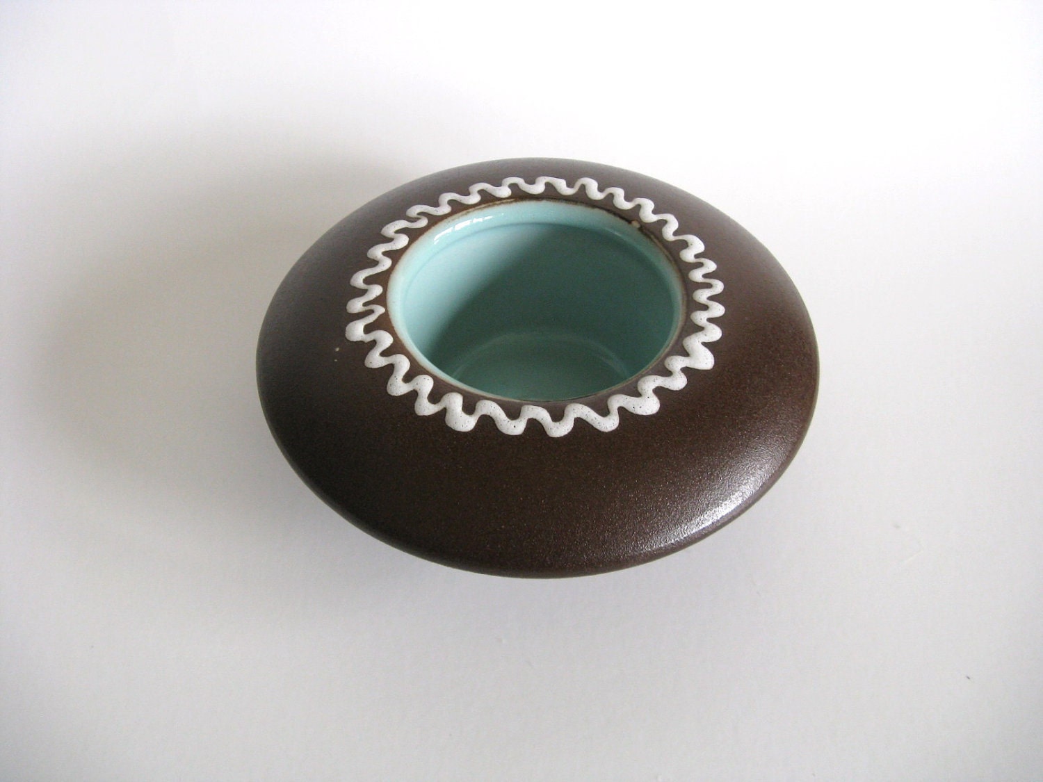 Denby Posy Vase Retro Brown Turquoise Vintage 50's Mid Century English Stoneware