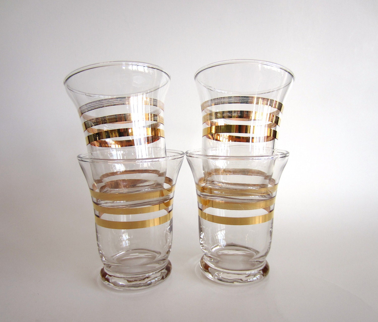 Gold Striped Glasses Mid Century Modern Vintage Retro Barware