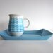 Bourne Denby Burlington Mug Plate Snack Set Turquoise Blue White Rare Mid Century English Stoneware