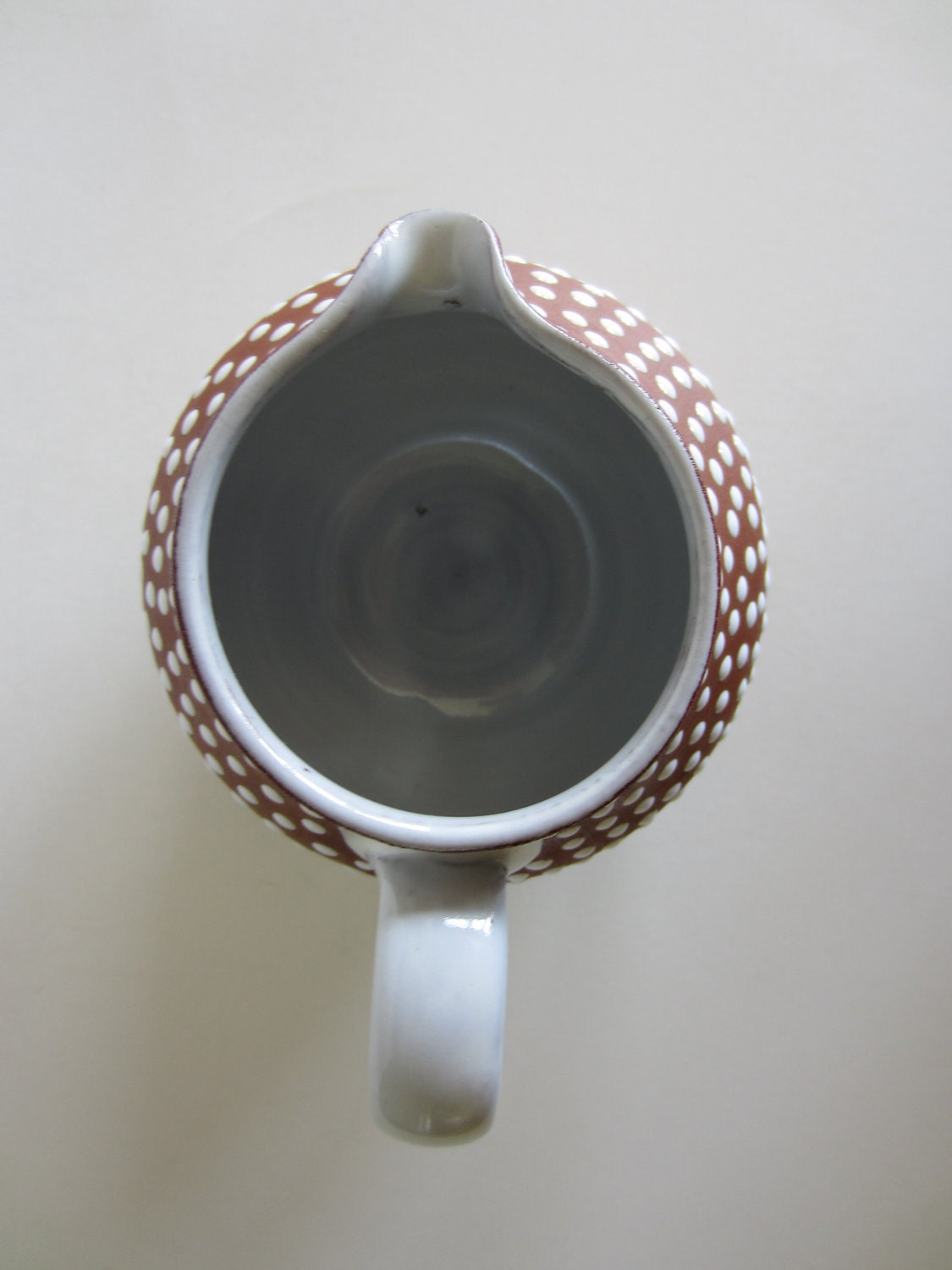 Zeuthen Denmark Pitcher Redware with White Polka Dot Glaze Mid Century Modern Scandinavian Pottery