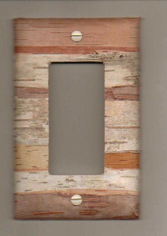 birch bark covered light switch plate GFCI -Ground Fault Circuit Interrupter