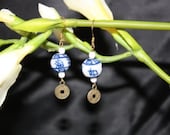 Asian porcelain bead and coin earrings