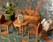 Miniature set of tiny table, bench and chairs