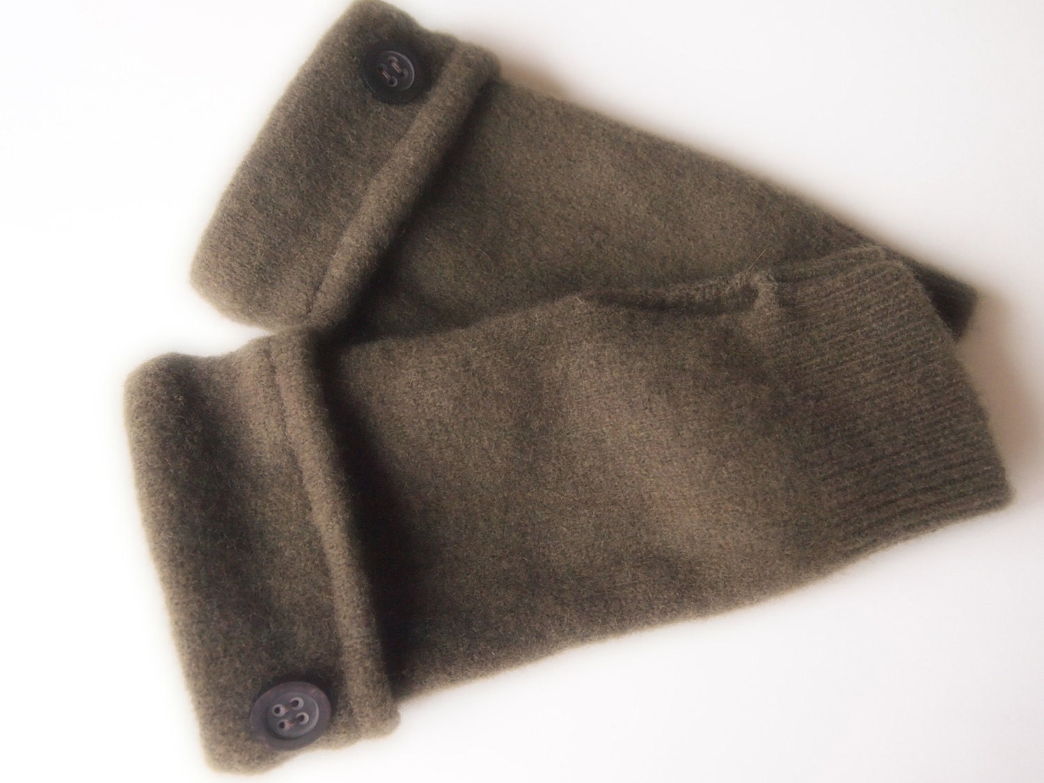 Fingerless Gloves Wool Olive Green Womens