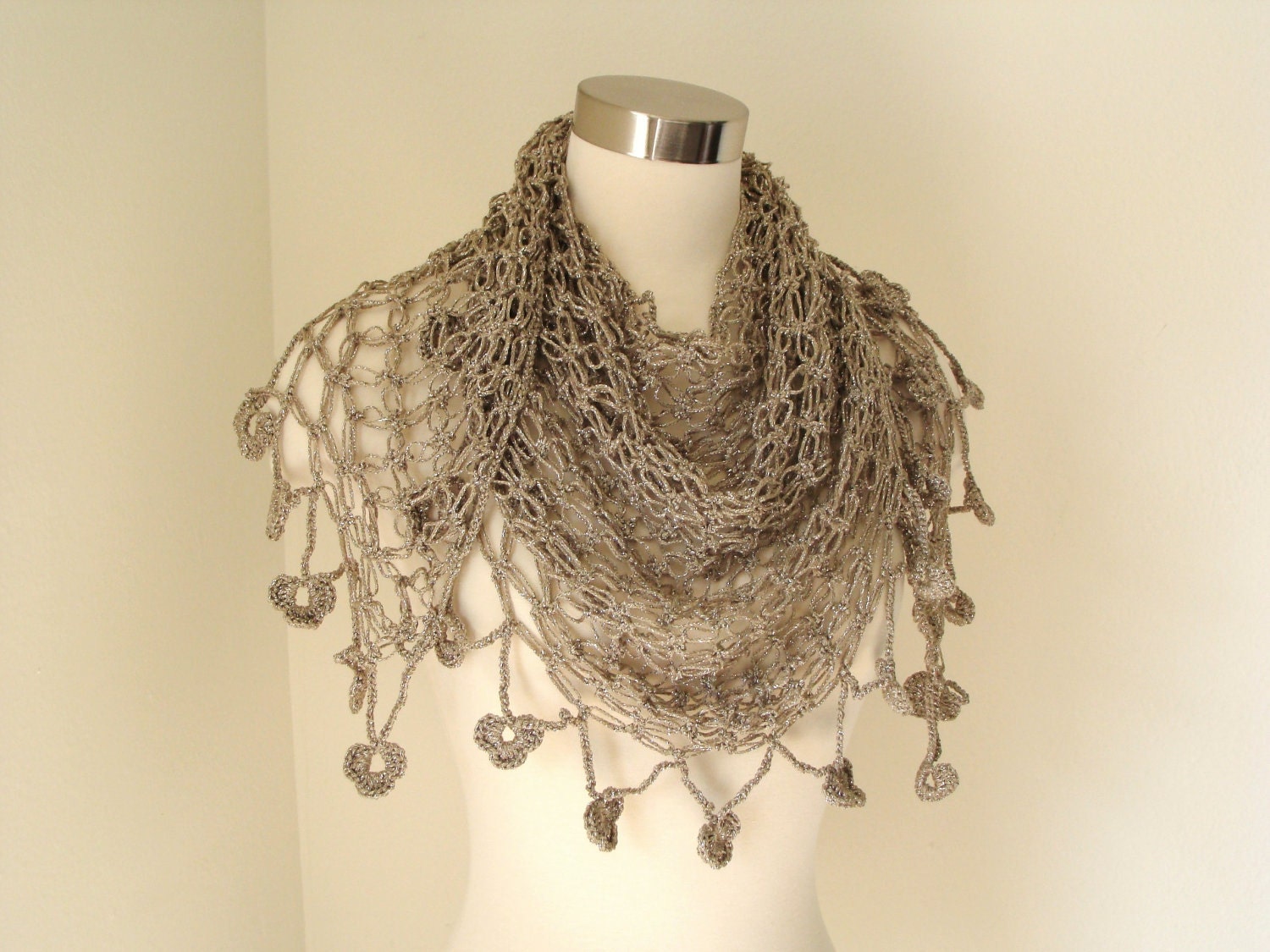 Taupe Solomons Knot Shawl
