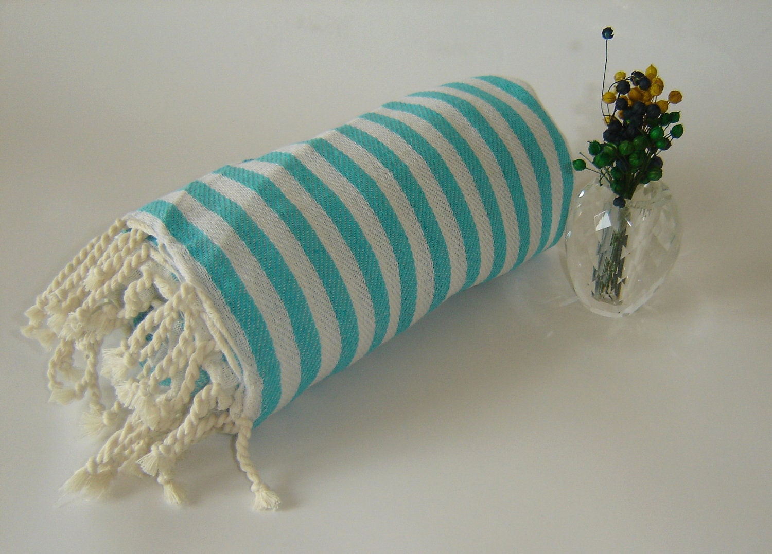 Turkish Towel, Peshtemal, Hammam towel, Bath, Beach, Spa, Sarong, Paroe, Aqua Striped