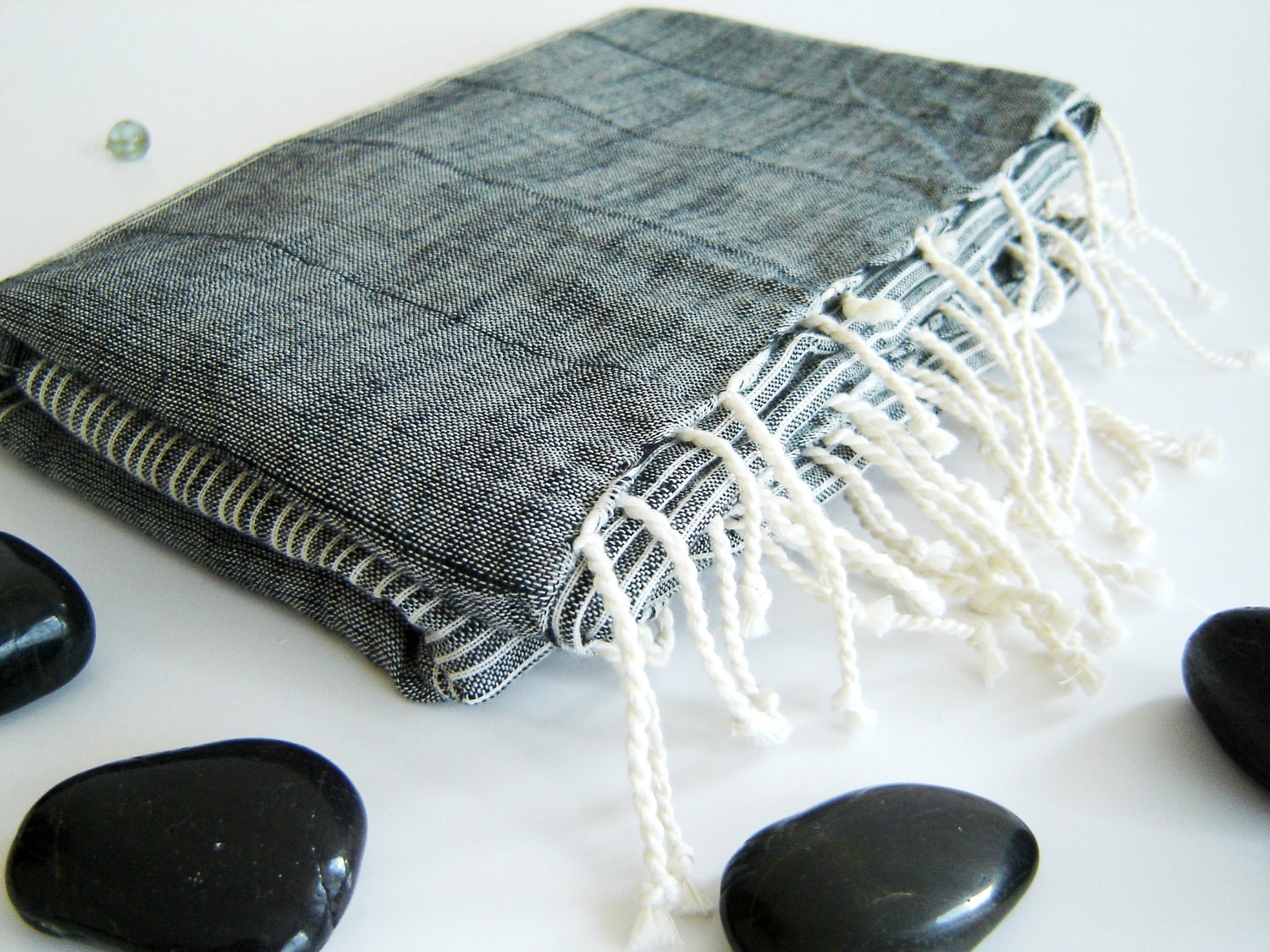 Ultrathin Turkish Towel, Pareo, Sarong on the boat, Peshtemal, Bamboo and Cotton, Black