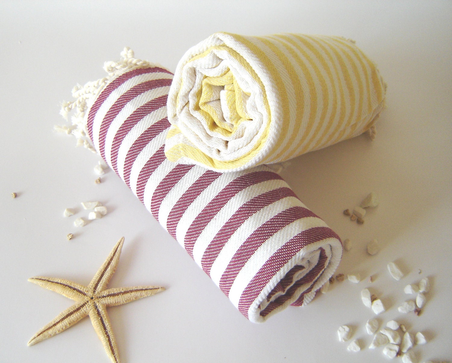 SALE Set of 2 Turkish Bath Towel: Handwoven Peshtemal, Bath, Beach, Spa Towel, Red and Yellow