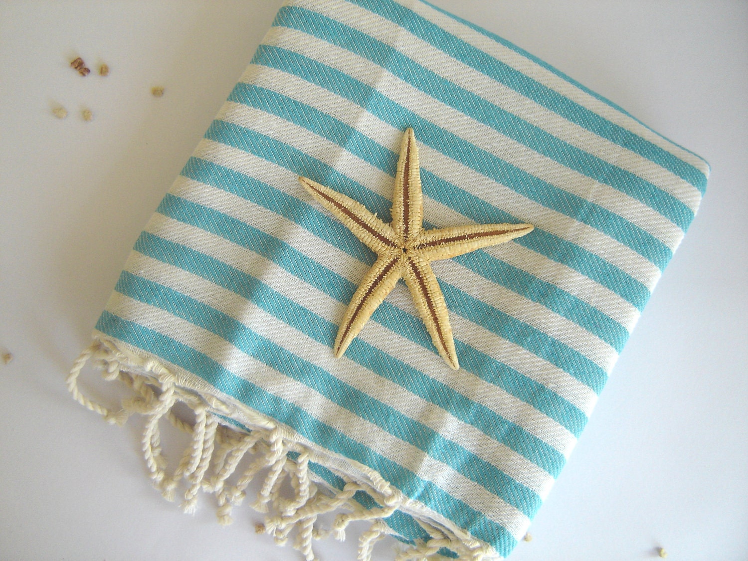 Traditional Turkish Bath Towel: Peshtemal, Light and Thin Bath, Beach, Spa Towel, Sarong, Paroe, Aqua Striped