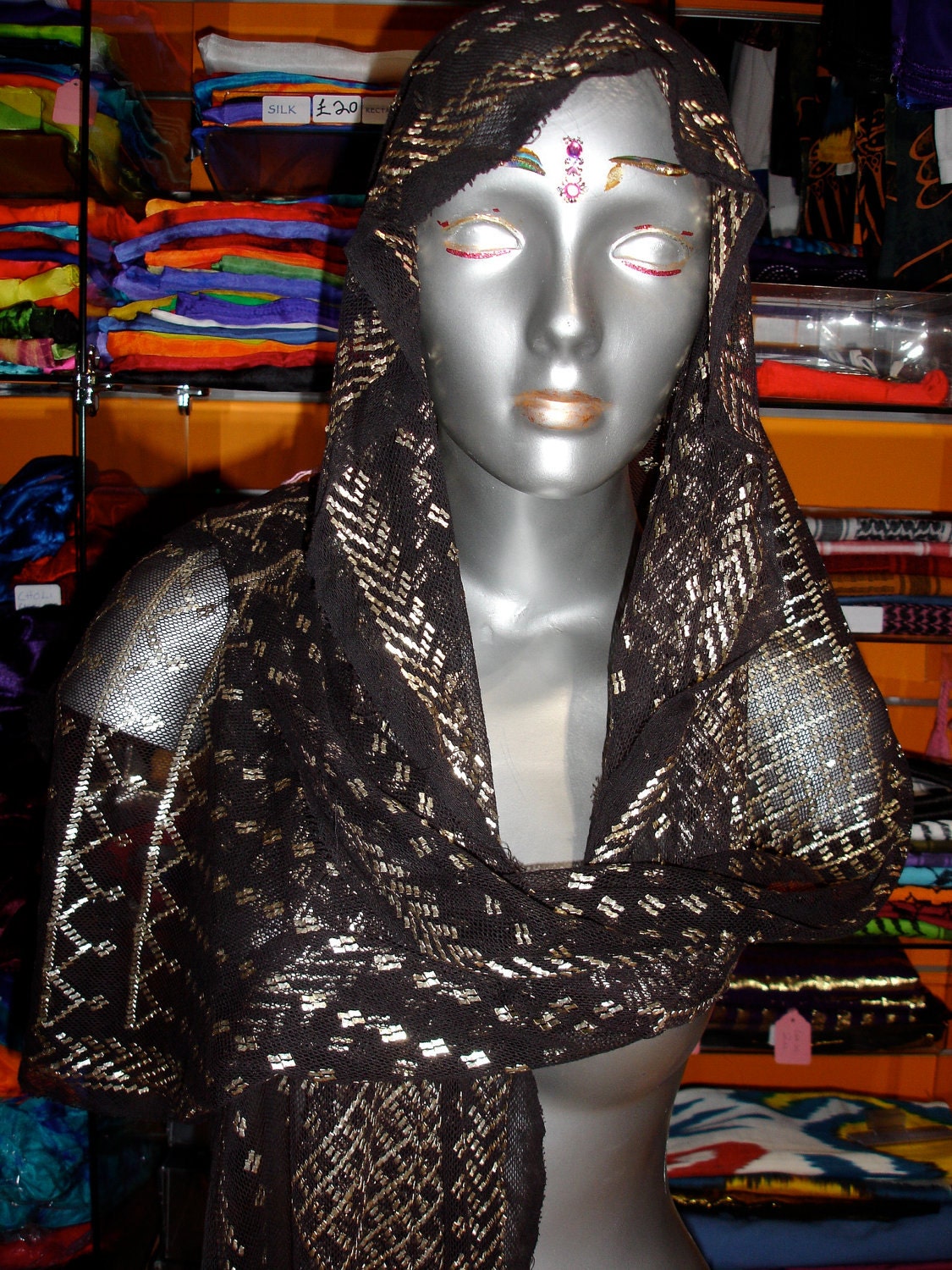 Antique Egyptian black and silver assuit tulle Coptic shawl (2)