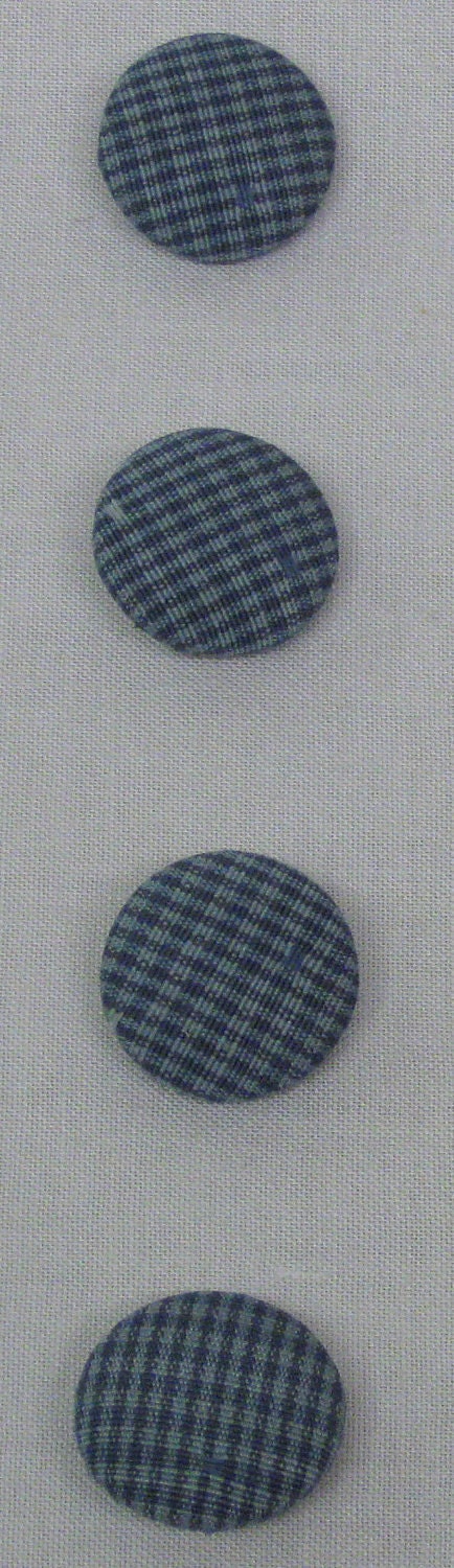 Fabric Covered Buttons 22mm each Set of 4 in Small Check, Color Denim