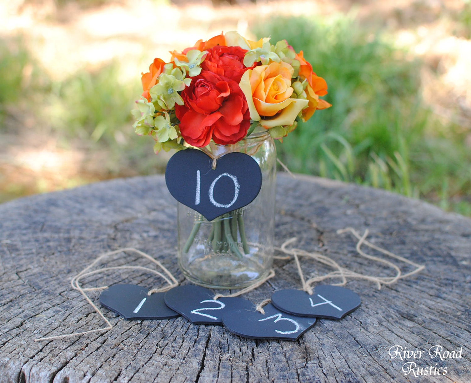 Rustic  Wedding Decorations-Chalkboard  Hearts with Twine (set of 10 Ready to Ship) - for centerpieces, table numbers, etc.