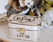 Rustic Wedding Ring Box Keepsake or Ring Bearer Box- Personalized Comes WIth Burlap Pillow. Ships Quickly.