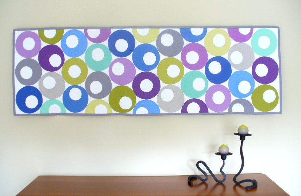 Modern circle art quilt wall hanging or table runner