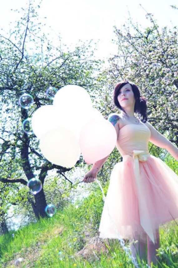 Pinkest Peach Tutu - Romantic Ballerina Tulle Skirt with Lining and Satin Sash by Anjou - Whimsical Wedding, Party, Prom, Plus Size