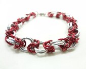 Byzantine Chainmaille Bracelet Anodized Aluminum Red And White