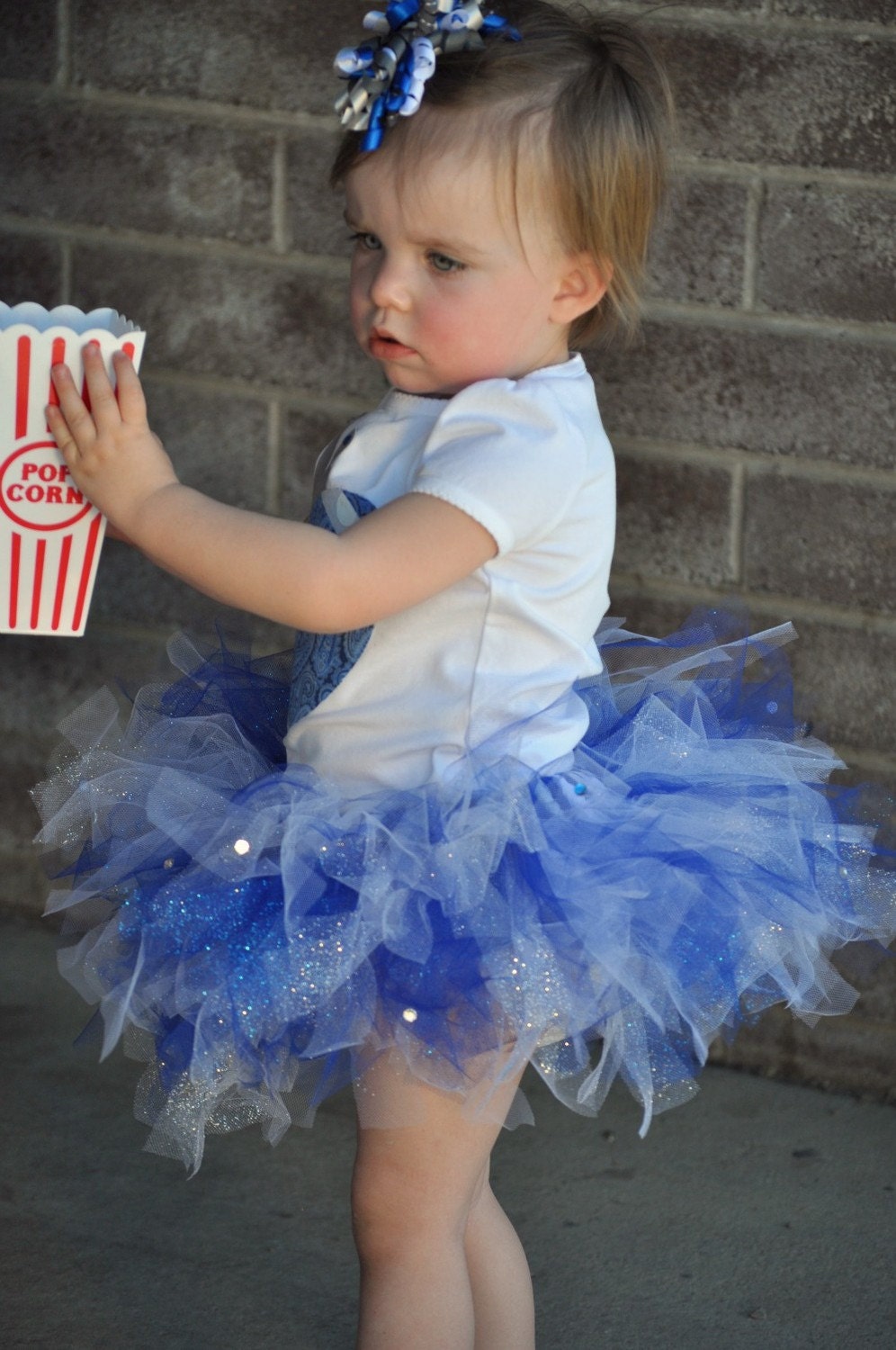 Team Spirit Boutique Style Tutu and Football Princess Tee - Blue, Silver/Grey and White - Newborn, Toddler, Youth