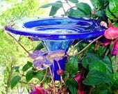 Glass BIRDFEEDER, copper, Cobalt Blue, Home Decor, Outdoor, housewares, stained glass