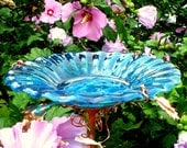 SUMMER Gardening, BIRD BATH, stained glass, copper art, housewares, outdoor, Teal Blue
