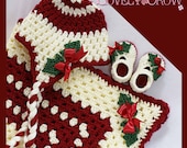 Crochet Patterns Holly Set. Includes patterns for Holly Earflap Beanie, and Baby Holly Shoes. digital