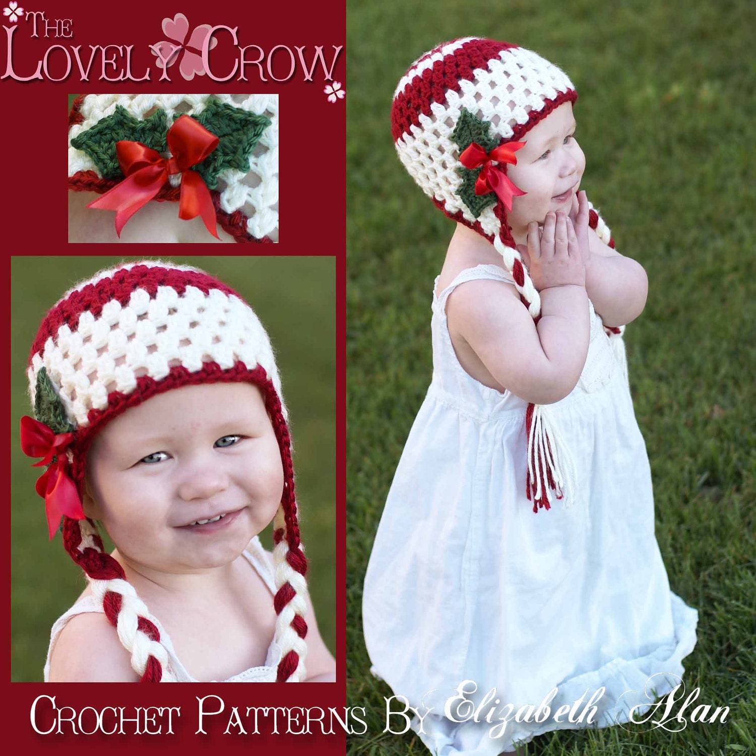 Christmas Hat Crochet PATTERN for Holly Earflap Beanie digital