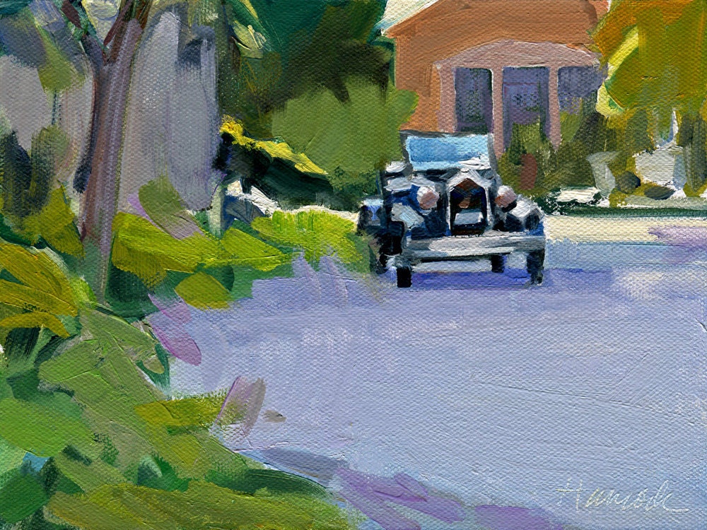Carriage House and Car oil painting