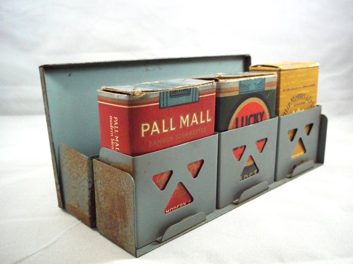 Vintage Cigarette tin display. Antique cigarette salesman display. Vintage cigarette metal box. Collectible cigarette memorabilia. tin box