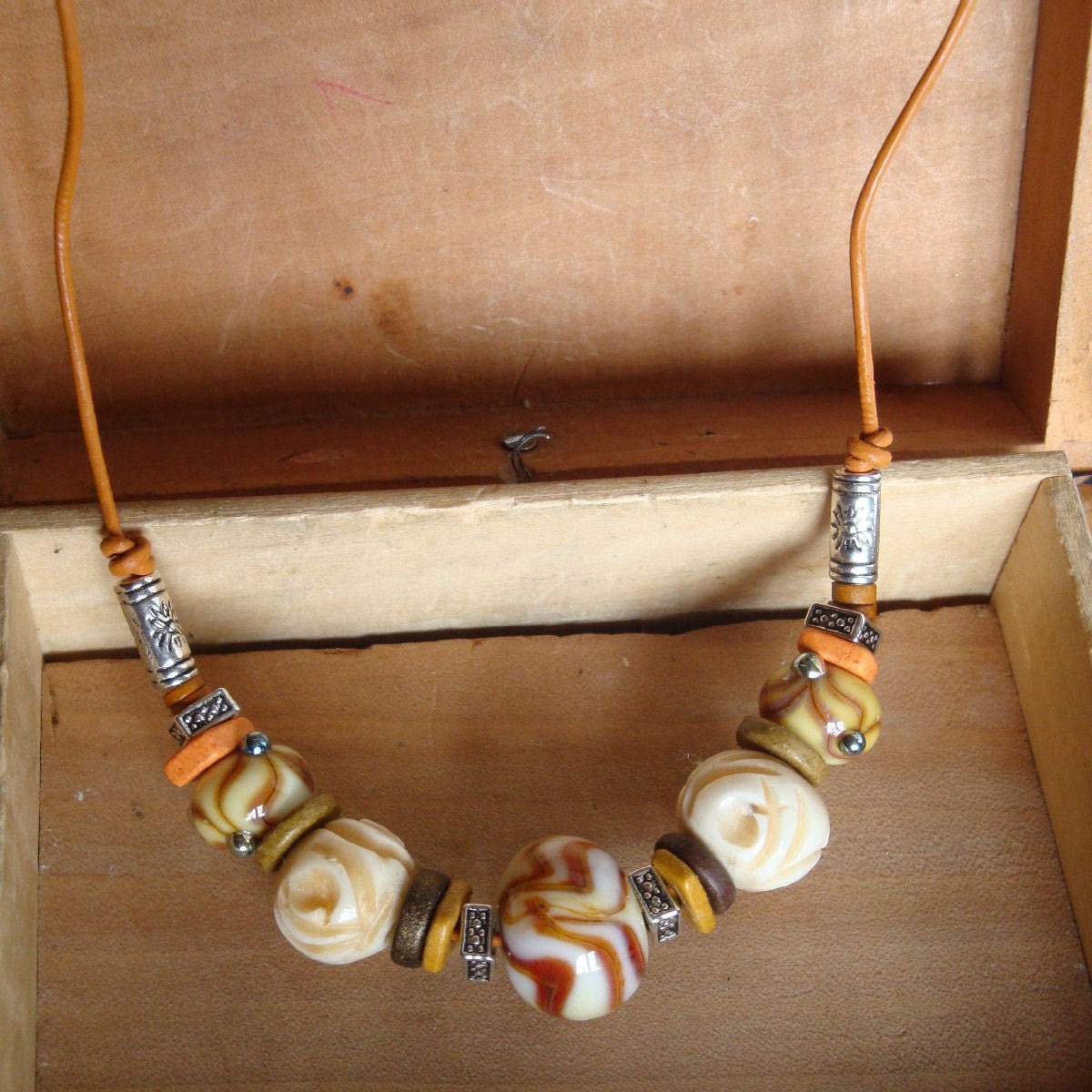 Handmade Artisan Lampwork Butterscotch Ripple Luxe Necklace