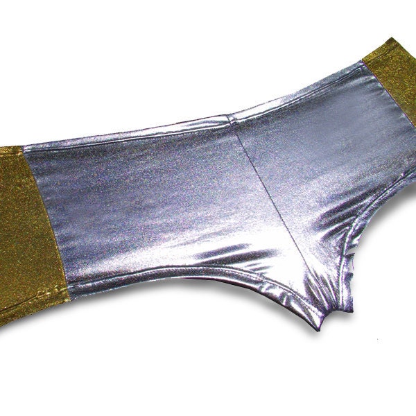Roller Derby Short - Lowrise Scoop Stripe - LUX-  metallic spandex