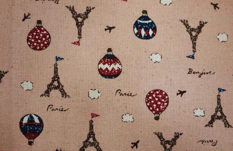 Hot air balloons and Eiffel Tower on pink, fat quarter, pure cotton fabric