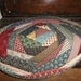 Primitive Oval Crazy Quilted Table Topper   Hand Quilted