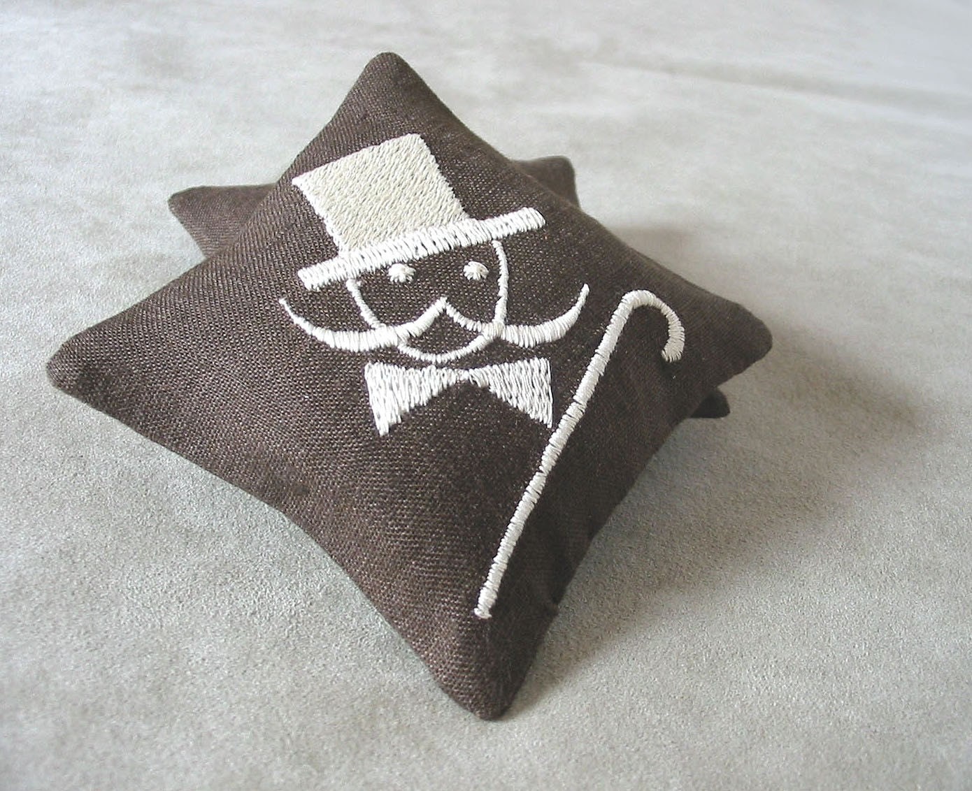 Lavender Sachets MUSTACHES MAN - Set of Two Embroidered Linen Cushions