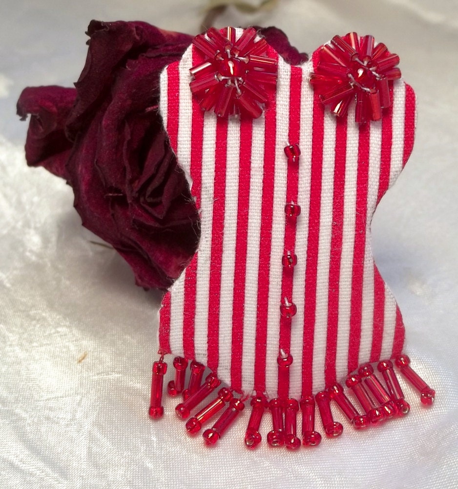 Red and White Striped Burlesque Corset