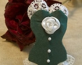 Green Satin Corset Brooch Pin