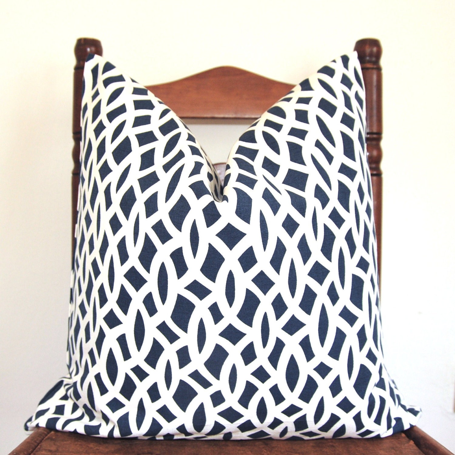 On Both Sides - Schumacher - Chain Link - 18 in Square - Navy - Fretwork - Trellis - Lattice - Decorative Pillow - Throw Pillow