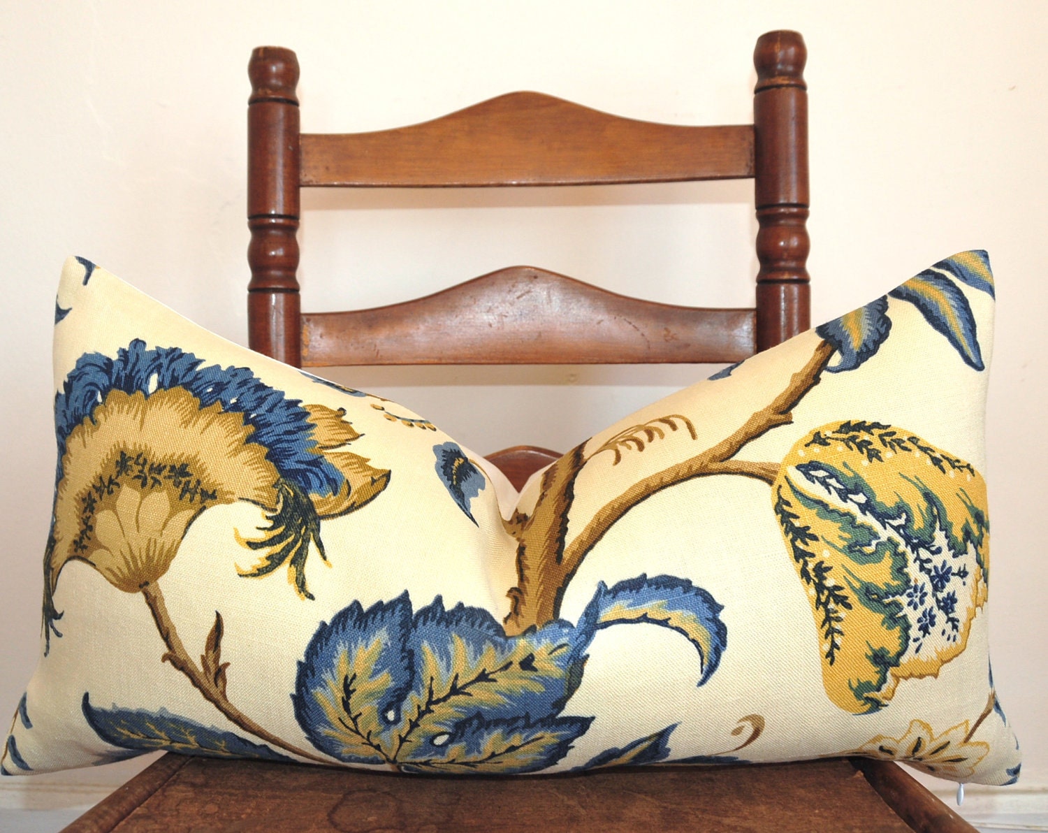 Designer Pillow - Decorative Pillow - Throw Pillow - Schumacher - Tree of Life - 13x25 inch - Cornflower on Cream - Linen