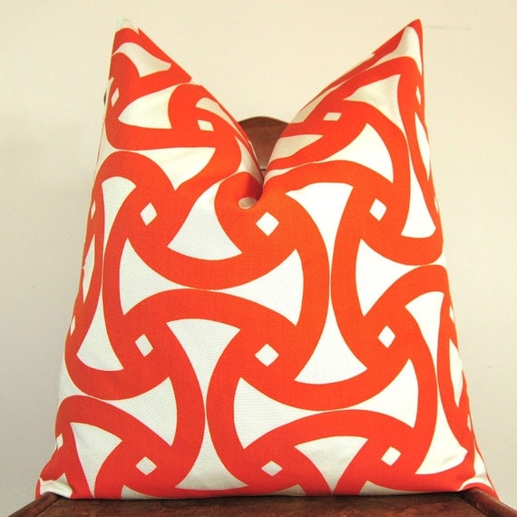 Designer Pillow - Decorative Pillow - Throw Pillow - Trina Turk for Schumacher - Santorini - 20 inch Square - Persimmon - Indoor/Outdoor